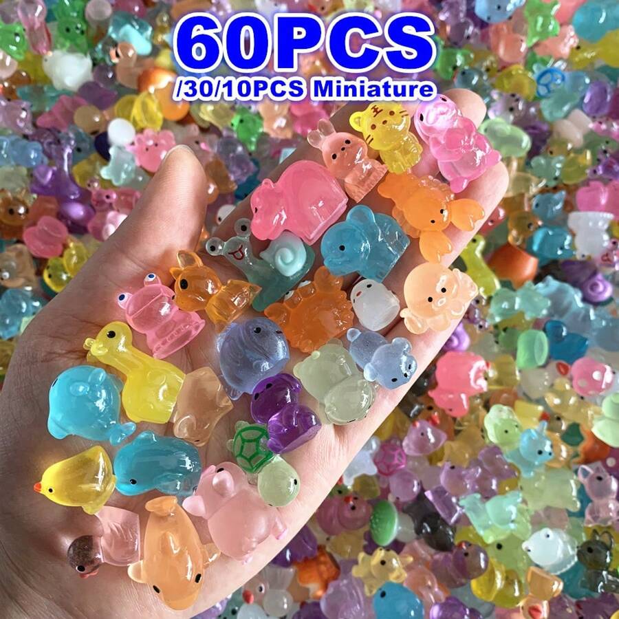 10/30/60pcs Various Luminous Mini Resin Animal Mushroom Figurines Miniature Figurines Ornament For Fairy Garden Accessories Aquarium Landscape Bonsai Decoration