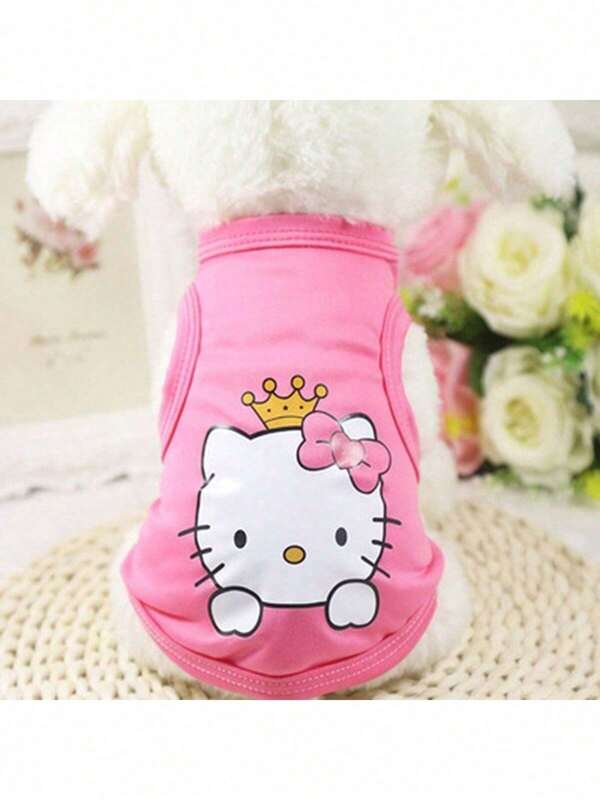 1 Rundhals-Sportshirt, geeignet für Hunde-/Katzenkleidung, Jacke, bedrucktes Sportshirt mit Cartoon-Möwe, Haustier-Weste, vierstufige universelle süße Haustierweste für Hunde, dünne Haustierkleidung