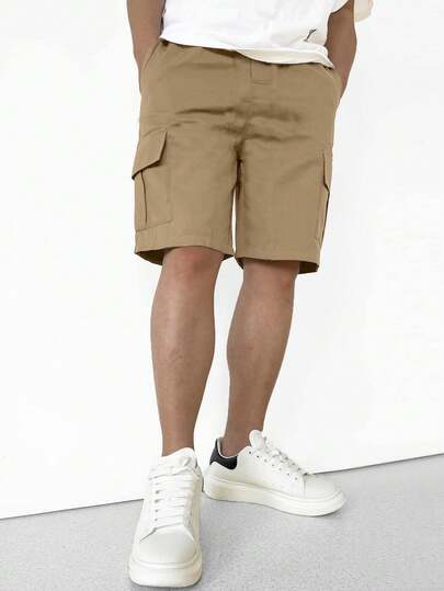 1pc Teen Boy Casual Gray Outdoor Pocketed Cargo Shorts For Spring And Summer