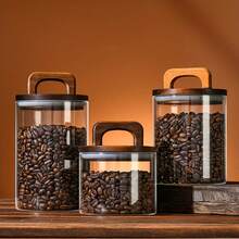 EGKEA 1 个 650ml - 1100ml 红木盖玻璃罐，大号储物罐，食品储存容器，带手柄玻璃罐，香料罐，谷物容器 - 透明 - 查看 9