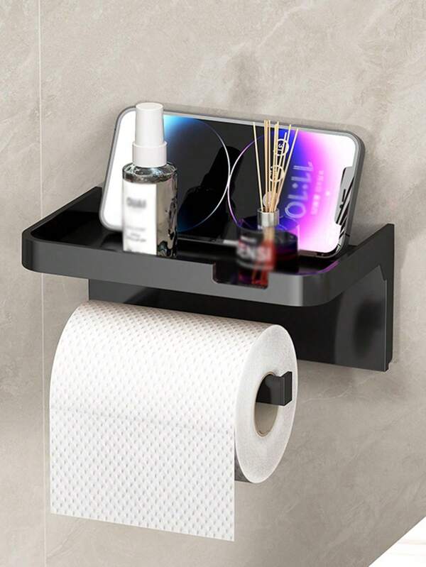 1pc Home Kitchen Bathroom Toilet Paper Holder With Phone Stand, Multi-Function Roll Paper Dispenser & Storage Rack