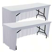 2pcs Elastic Rectangle Table Skirt, With Open Back Design, Suitable For Wedding, Party, Ball, And Exhibition - Multicolor - View 3