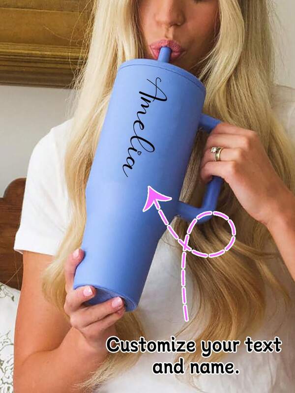 1pc 40oz Customized Water Bottle With Handle And Flip Cap Straw - Fits Cupholders, Leak-Proof - Reusable Vacuum Insulated Stainless Steel Tumbler Keeps Drinks Hot Or Cold, Personalized Name Gift For Women And Men, Large Capacity Car Cup, Perfect Gift For Boyfriend, Girlfriend, Father, Mother And Loved Ones On Father's Day, Valentine's Day, Mother's Day, Christmas, Thanksgiving And Birthday,Multi-Functional,Durable,Ornamental,Reusable,Exquisite,Stylish,High-Quality,Colorful,Modern,Custom,Personalized,Unique