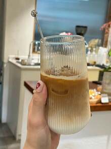 1 Striped Coffee Cup, Heat-Resistant Glass Cup, Iced Coffee Cup, Beverage Cup, Summer And Winter Cup, Glass Cup, Household Upright Milk Cup, Coffee Juice Cup, Single-Layer Large Capacity Transparent Glass Cup, Mug, Possible Cup, Juice Cup, Matcha Cup, Glass Cup, Beverage, Gift For Men, "", Alcohol, Christmas Wine Cup (Cups Without Straws Need To Be Placed Separately)