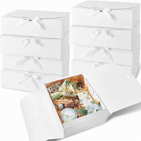 1/5/10 Piece Gift Box With Lid, White Gift Box, 10.6 X 7.8 X 3.1 Inch Bridesmaid Proposal Box With White Ribbon For Wedding Gifts, Birthday Gifts, Party Gifts, Decorations, Valentine's Day Gifts, Bridal Gift Boxes