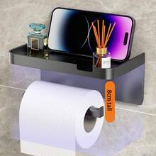 1pc Paperless Bathroom Tissue Paper Holder, Wall-Mounted Toilet Paper Roll Storage Rack, Home Bathroom Accessories For Phone, Wet Wipes