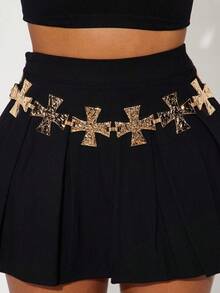 1 Gold Women's Texture Cross Waist Chain, Heavy Body Chain, Metal Waist Belt, Paired With Trousers, Dress, Pants, Skirt, Spring, Summer, Autumn, Winter, Daily Party, Travel, Performance, Universal - 彩色 - 查看 8
