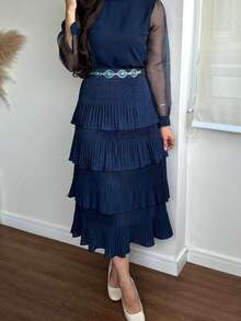 Pleated Skirt With 4 Ruffles, 4 Marias, 4 Layers - Azul Marino - Ver 2