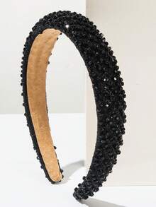 1pc Plain Sponge Headband, Fashionable Shiny Crystal Decorative Band, Versatile Lady Headpiece For Daily Wear, Simple Korean Style Hairband Hair Hoop - Multicolor - View 3