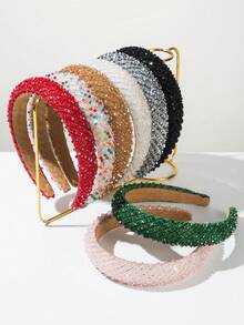 1pc Plain Sponge Headband, Fashionable Shiny Crystal Decorative Band, Versatile Lady Headpiece For Daily Wear, Simple Korean Style Hairband Hair Hoop - Multicolor - View 13