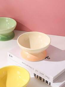 1pc Ombre Color Ceramic Cat/Dog Bowl With Raised Stand, Anti-Tilt Neck Protection Tilted Design Pet Bowl