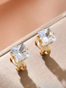 2/6pcs Minimalist Personalized Geometric Rhinestone Hollow Alloy Clip Earrings, No Pierce For Non-Pierced Ears - Multicolor - View 13