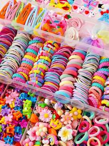 528pcs/517pcs/70pcs/501pcs/345pcs/100pcs Assorted Hair Accessories Set For Girls, Including Sweet Simple Elastic Hair Ties, Fashion Versatile Small Flower Hair Claws, Cartoon Butterfly Hair Clips, Suitable For Gifts And Daily Wear (Random Color - OPP Bag)