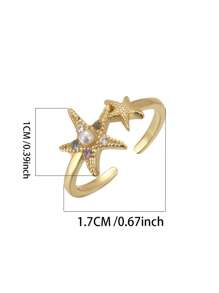 1 Peça Anel Ajustável de Pé de Prata Sterling S925 com Estrela do Mar de Pérola e Cristal, Adequado para usar em atividades na praia, presente