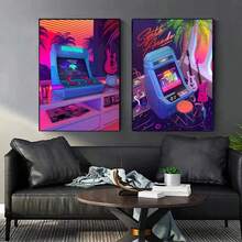 1PC Optional Frame Neon Synthwave Arcade Zone Dream Posters Canvas Painting Game Playroom Wall Art Picture For Cafe Club Room Home Decoration Reusable Frame ,Wall Art With Frame - Multicolor - View 5