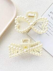 2-Piece Women's Faux Pearl Hair Claw Set, Fresh And Simple Pearl Clip, Medium-Sized Bath Dish Style Hair Clip, Casual, Simple And Cute Girl Hair Clip Accessory, No Damage To Hair, Suitable For Daily Hair Tying, New Year, Travel With Clothing, Hair Claw Hair Accessory Set,Valentine's Day Couples As A Gift Hair Accessories,Claw Clips,Hair Jaw Clip,Hair Clutch