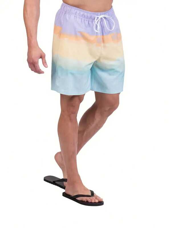 Pantalones cortos de moda para hombre con estampado multicolor, cintura elástica con cordón
