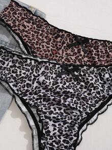 5条装女式多色荷叶边弹力豹纹蝴蝶结装饰内裤