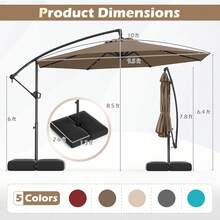 Lifezeal 10 FT Solar Offset Hanging Umbrella Patio Cantilever Umbrella With 32 LED Lights - Brown - View 9
