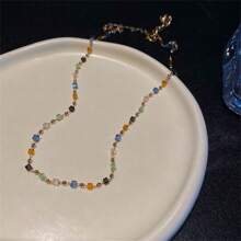 1pc Bohemian Colorful Stone Necklace, Natural Rainbow Gemstone Choker, Suitable For Easter, Summer, Back To School, Teachers' Day, Graduation, Mother's Day Gift