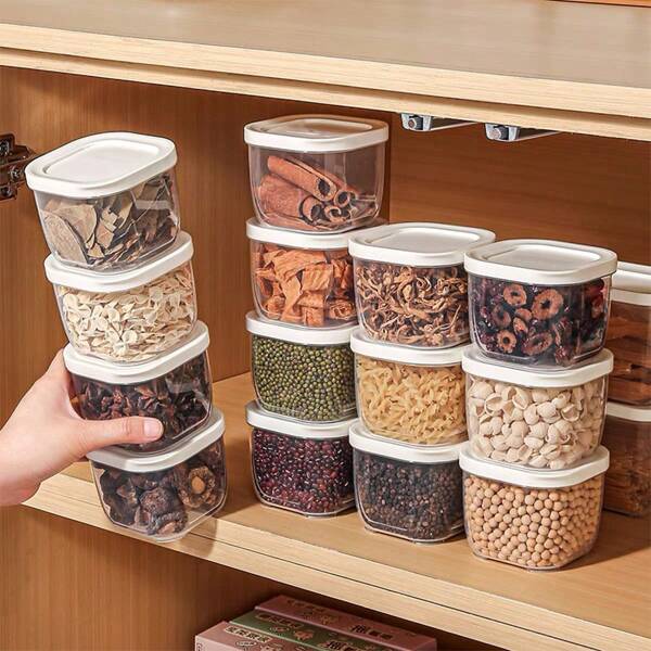 Juego de 6/8 envases reutilizables pequeños para almacenamiento de alimentos congelados, botes apilables y sellados para especias, cajas de almacenamiento de repuesto para el refrigerador, contenedores selladores de alimentos duraderos para especias, hierbas y condimentos, ideales para la organización del refrigerador, el almacenamiento en la cocina y el campamento al aire libre