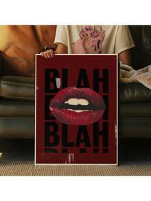 Póster de arte pop de labios rojos, póster de tipografía estética roja, decoración de habitación femenina, póster vintage femenino, impresión de moda minimalista con marco opcional, arte de pared con marco - Multicolor - Ver 1