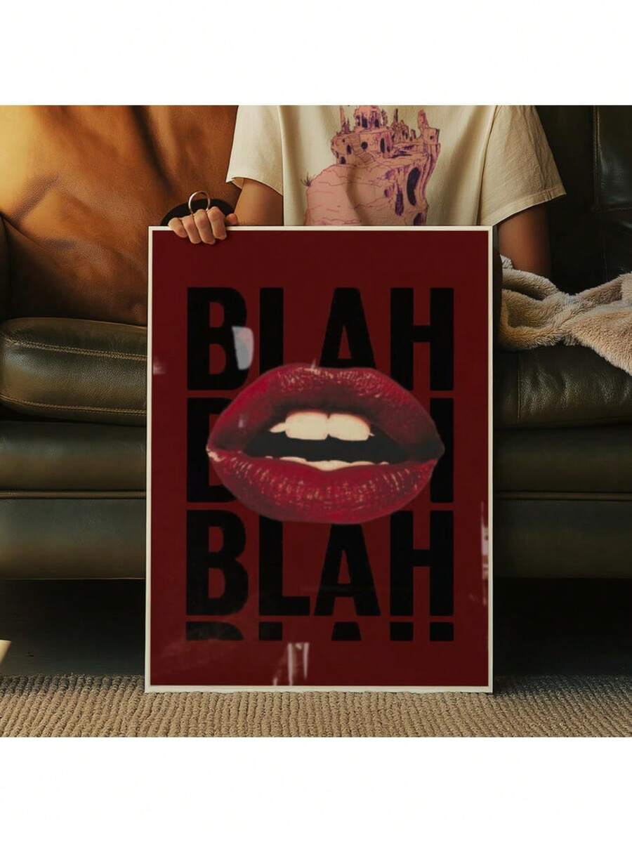 Póster de arte pop de labios rojos, póster de tipografía estética roja, decoración de habitación femenina, póster vintage femenino, impresión de moda minimalista con marco opcional, arte de pared con marco - Multicolor - Ver 1