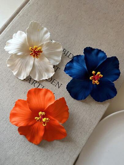 Set de 3 piezas/1 pieza Clips para el cabello de flores falsas con efecto tie-dye en azul, naranja y blanco de 7,5 cm/2,95 pulgadas, accesorios de moda versátiles, elegantes y minimalistas de unicolor, adecuados para uso diario, casual, fiesta, viaje, coleta, moño, lavado de cara, maquillaje, como accesorio de vestimenta, pinzas para el cabello, pasadores, para la escuela, la universidad, vacaciones, accesorios para el cabello, accesorios para la cabeza