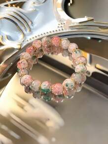 1 pieza Brazalete elástico con cuentas con efecto de grietas y degradado de color
