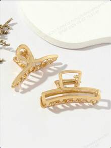 2pcs Women's Small Size Gold Color Criss-Cross Metal Top Hollow Alloy Hair Clips Hair Claws Claw Clips Hair Jaw Clip Hair Clamps Hair Clutch Hair Catcher Clip, Casual Fall Winter Hair Accessories For Women For Vacation Outfits Woman - Gold - View 2