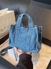 Korean Fashion Minimalist Large Capacity Shopping Bag Ins Stylish Solid Color Casual Tote Handbag Adjustable Shoulder Strap For Women