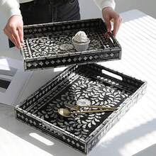 1pc Rectangular Mother Of Pearl Shell Tray, Luxury Natural Shell Decor For Living Room, Bathroom, Kitchen, Tableware, Cosmetics, Tea Table, Fruit Bowl, Party, Holiday Gifts, Wedding, Christmas, New Year - Black - View 12