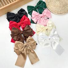 5pcs Women's Solid Color Bow Hair Clips, Elegant Satin Bow Hair Clips For Ponytail, Top Clip, Gift For Valentine's Day Claw Clips Hair Claws Hair Barrettes