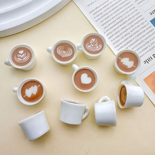 1pc Carved Coffee Cup Miniature Cartoon Handmade 3D Ornament, Cream Resin Jewelry Accessory/Toy/Gift