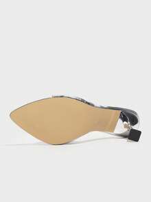 女士尖头穆勒细高跟鞋，时尚高端派对，户外，优雅闪亮石纹性感银色一脚蹬鞋 - 銀色 - 查看 8