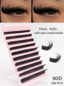 200 Clusters 80D False Eyelashes | DD Curl Fluffy Voluminous Lashes, 4D Sparkling Glam Eyes | European Style Cruelty-Free Mink Extensions | Holiday Gifts, Reusable & Easy Apply