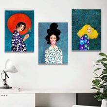 3pcs Vintage Flower Girl Wall Arts Canvas Posters, Scandinavian Oil Painting, Nordic Living Room Bedroom Optional Frame Hanging Painting ,Wall Art With Frame