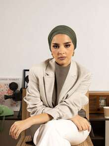 1pc Women's Versatile Classic Solid Color Headscarf Hijab, Multiple Wearing Methods Adjustable Styles, Multifunction Practical Stretch Headband Turban, Soft Breathable Modal Fabric Comfortable For Daily Wear, Sports, Yoga For Dress - Dark Army Green - View 3