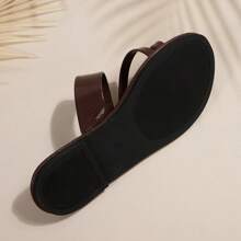 1 Pair Women Flat Sandals, Casual Round Toe Slippers, Comfortable Easy To Wear, Elegant Design, Suitable For Summer Bohemian Style