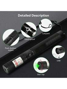 Puntero láser verde de largo alcance y alta potencia, [material actualizado] bolígrafo láser, [2000m] puntero láser verde recargable, adecuado para senderismo, juguete para gatos, recargable por USB - Verde - Ver 4