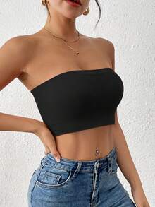 LianShengFa 1pc Seamless Ribbed High Stretch Wireless Yoga Tank Top For Women, Soft, Breathable, Supportive Sports Bra For Fitness, Can Be Worn As Outerwear - Black - View 4