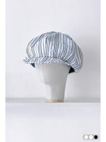 1 pièce Chapeau octogonal rétro rayé en tulle avec bord pliable, grand chapeau de soleil d'été pour femme avec grand tour de tête, flatteur pour le visage, petit bord, béret vintage en forme de nuage