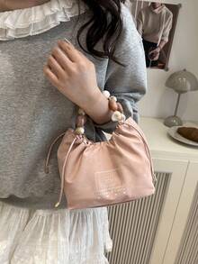 新款时尚纯色串珠褶饰云朵水桶包，别致简约高端手提包，适合工作、购物、约会，用途广泛