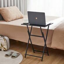 Black 2-Piece Folding TV Tray Table No Assembly Required Portable Sofa Side Table, Industrial Snack Table For Small Spaces, Space-Saving Easy To Fold Wood Rustic - 1 - View 8