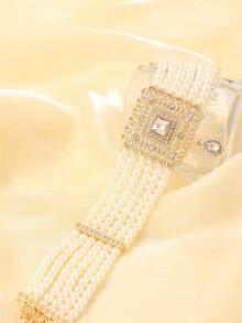 1 set de bijoux style marocain pour femmes - boucles d'oreilles et collier décorés de strass, accessoires de mode bohème pour mariée et mariage, cadeau de festival - Multicolore - Voir 17