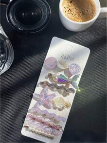 7pcs Women Elegant Minimalist Fresh Ocean Mermaid Tail, Starfish, Shell, Faux Pearl And Rhinestone Hair Clips, Suitable For Daily Use, School, Beach, Work, Party, Holiday, Birthday, Back To School Gifts,Hair Accessories,Hair Barrettes Claw Clips, School Stuff, Pearl Hair Accessories - Pink - View 4