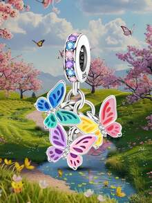 1pc Fashionable Butterfly Beaded Series, Suitable For Women's Bracelet, Bangle DIY Jewelry Making And Daily Accessories Decoration, Suitable For Girls To Wear - Three Butterflies Flying Together - View 6