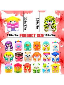 18/24 pièces Jouets micro Squishy thème animal - Faveurs de fête, jouets anti-stress moelleux à compression lente (aléatoire)