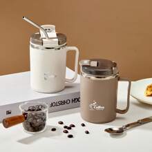 1pc 450/500ml 304 Stainless Steel Coffee Mug With Tea Strainer & Folding Spoon, Double Layer Thermal Insulated Coffee Cup With Handle, Leak-Proof Milk Tea Water Cup, Anti Scalding Drinking Cup Drinkware For Hot & Cold Water, Suitable For Adults & Students Use In Kitchen, School, Office, Dorm, Party, Picnic And Camping