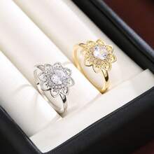 Fashionable Flower Shaped Synthetic Zirconia Ring, For Women - Multicolor - View 12
